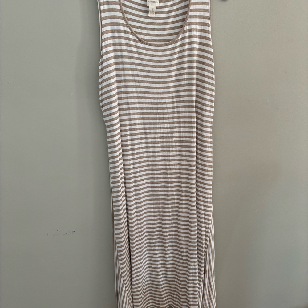 Chico’s White and Tan sleeveless Midi Dress with lace-up sides.